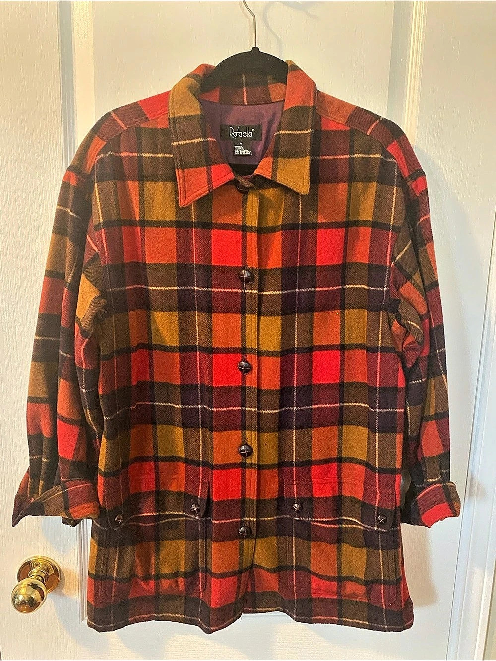 Rafaella Plaid Wool Blend Jacket in Red & Brown Medium Like New